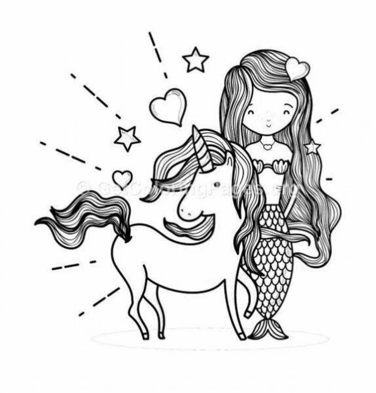 Large coloring princess with unicorn