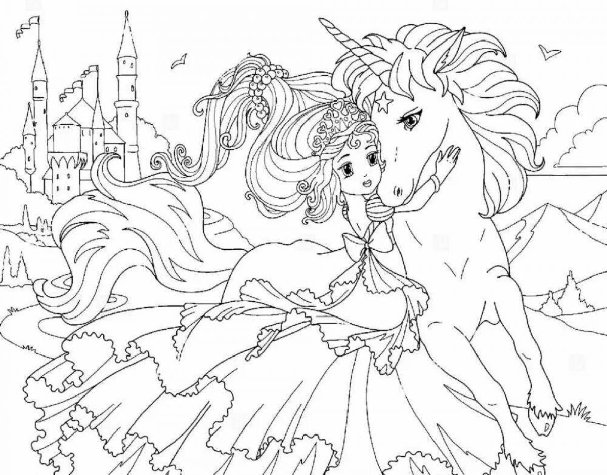 Generous coloring princess with a unicorn