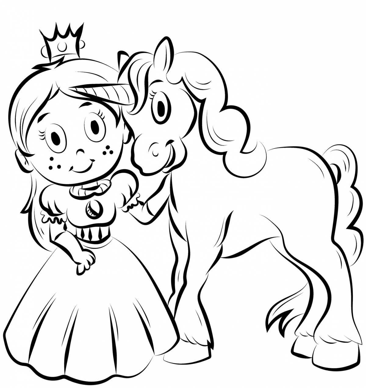 Live coloring princess with unicorn