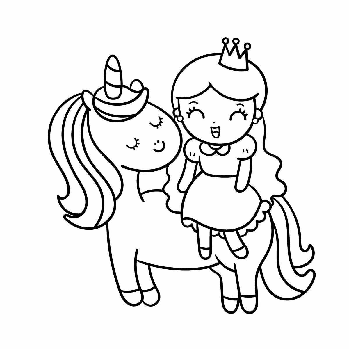 Wonderful coloring princess with unicorn
