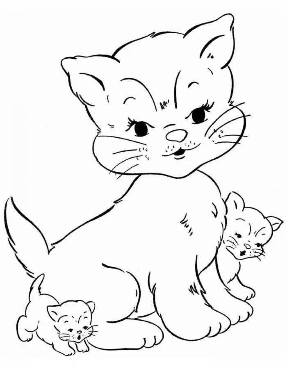 Coloring page friendly cat for kids