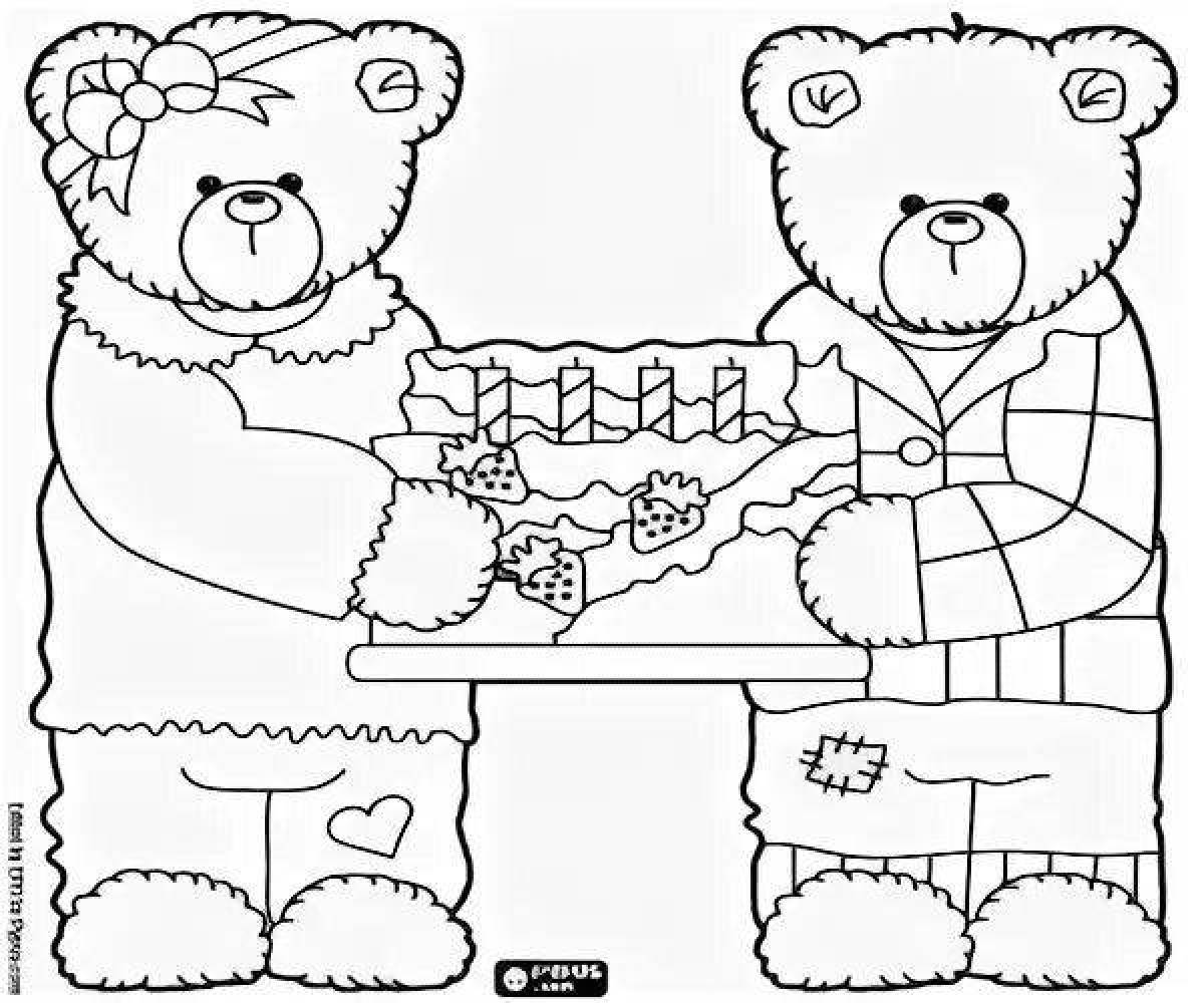 Joyful coloring two greedy teddy bears
