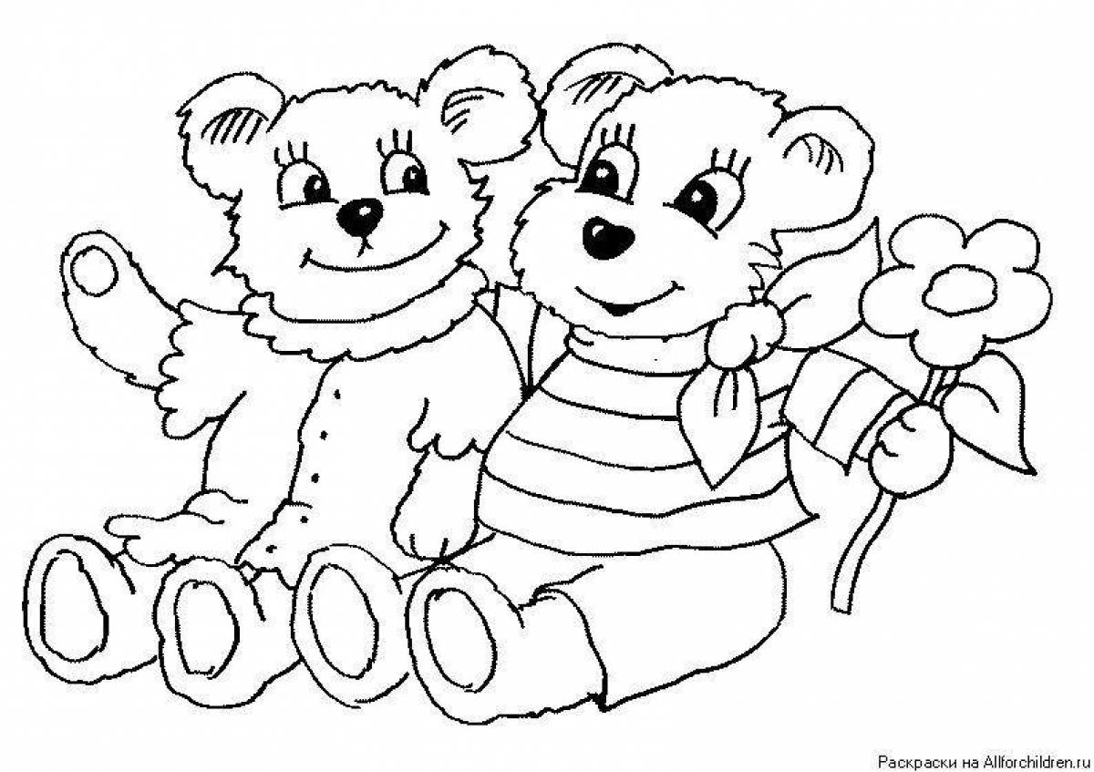 2 greedy teddy bears frolicking coloring pages