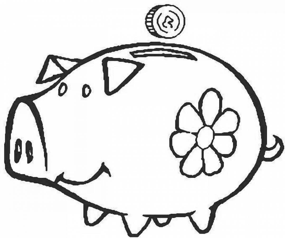 Animated piggy bank coloring book for the little ones
