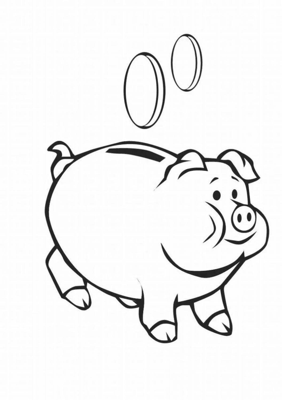 Sparkly piggy bank coloring book for kids