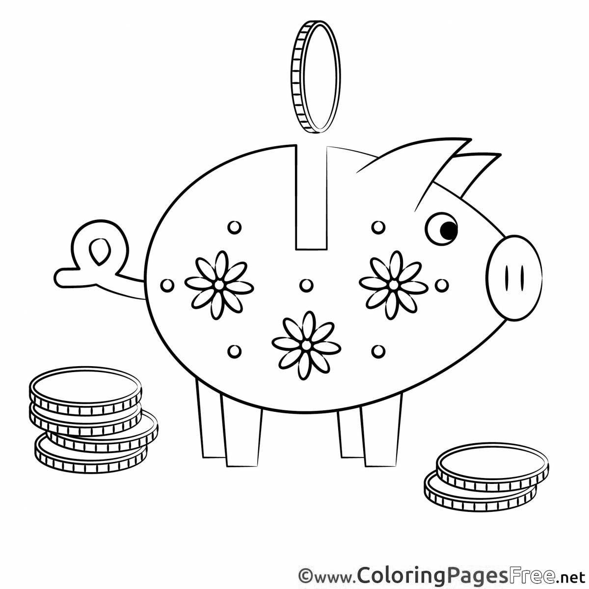 Blissful piggy bank coloring book for kids