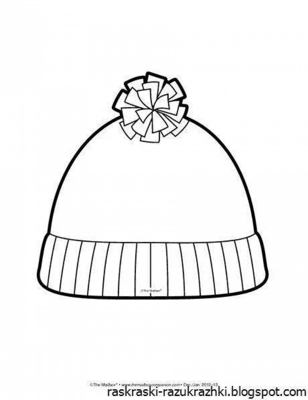 Playful winter hat coloring page for kids