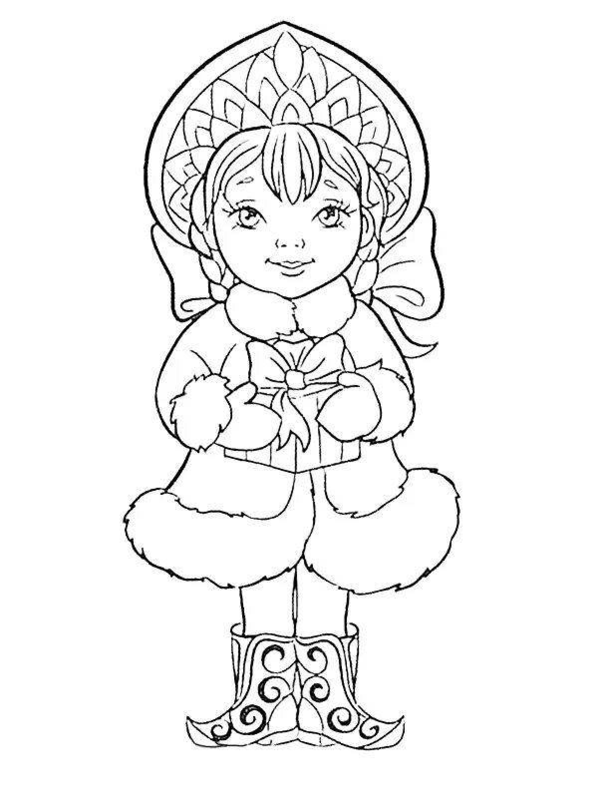 Colorful snow maiden coloring book