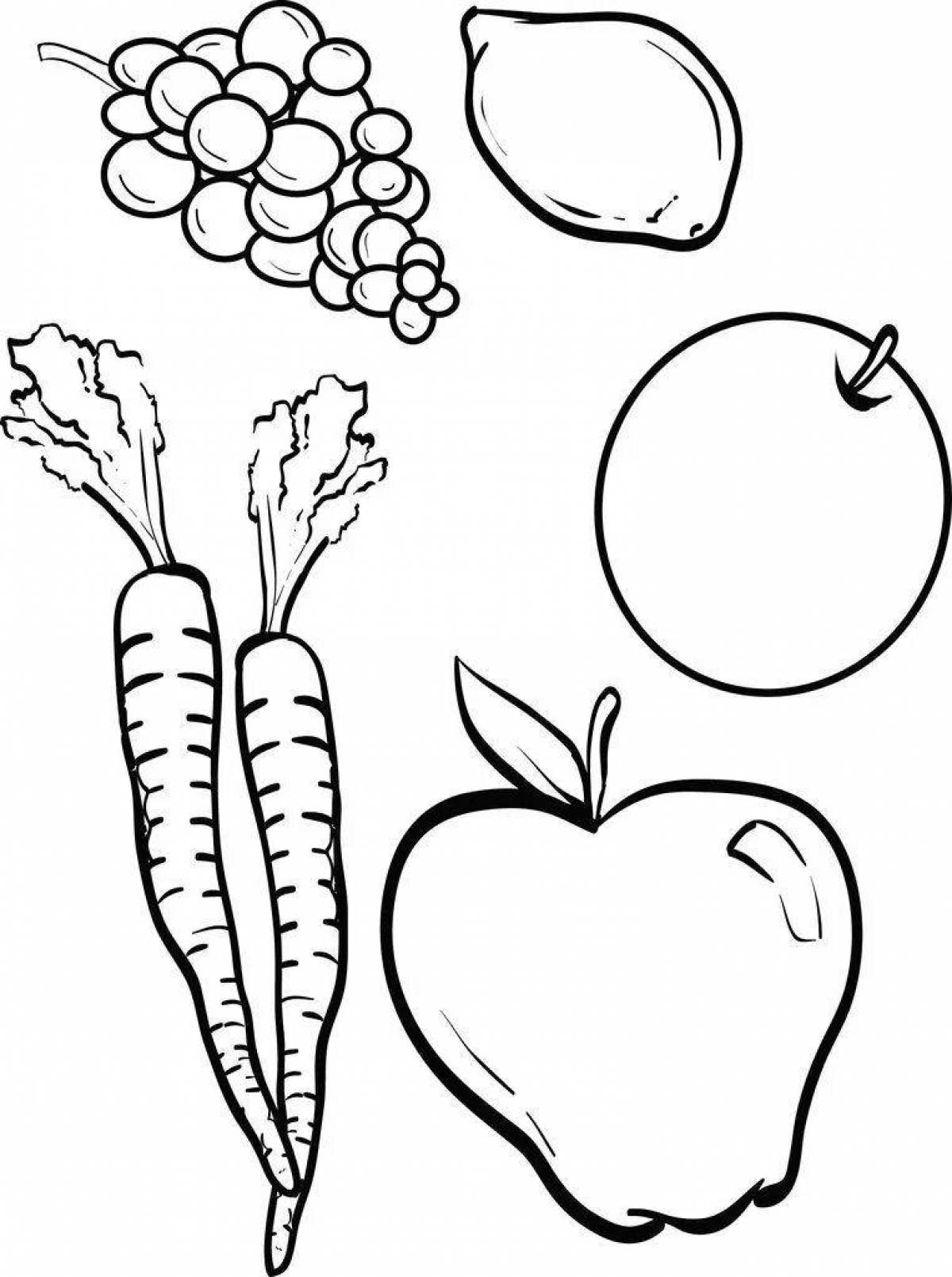 Радостная страница раскраски овощей и фруктов