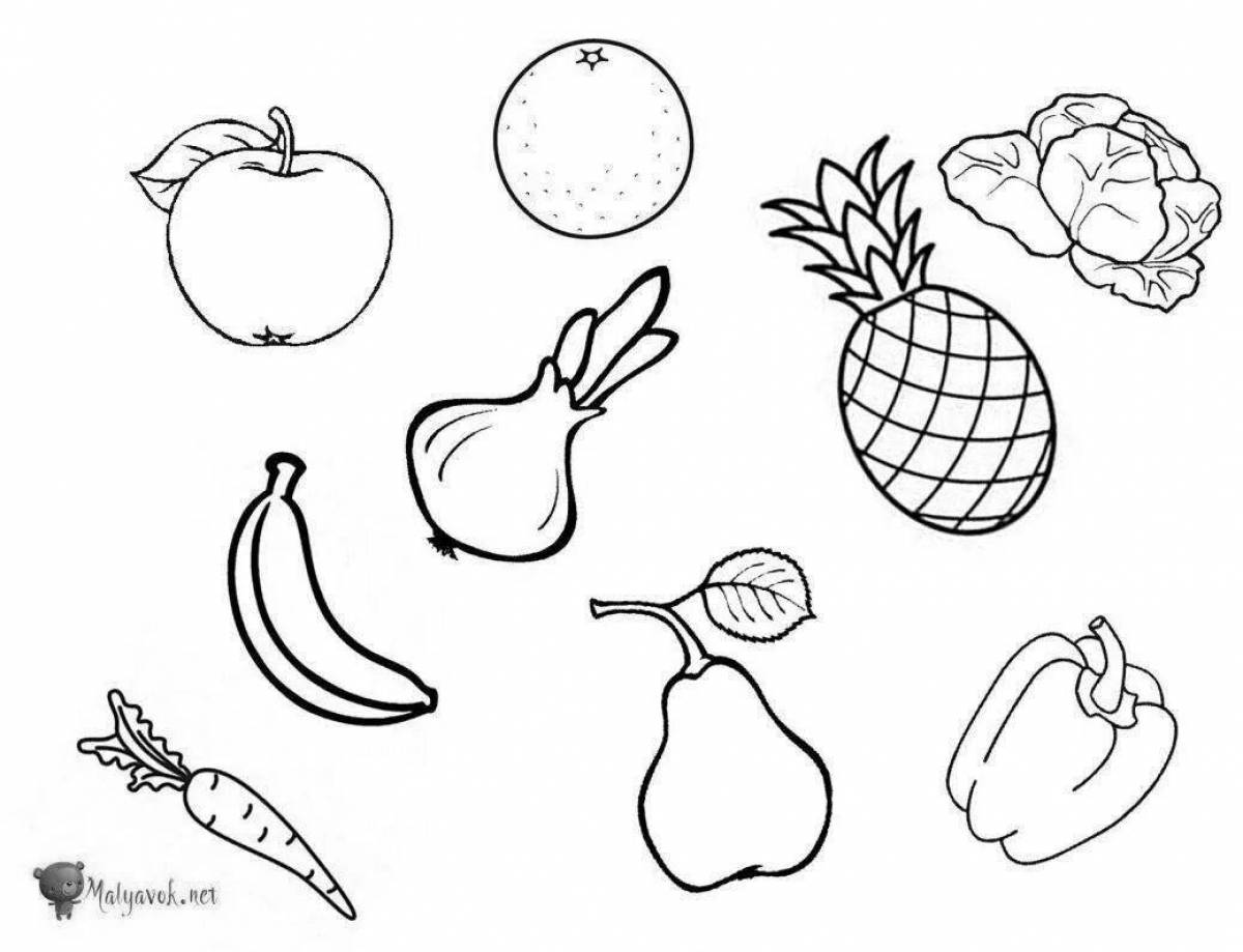 Увлекательная раскраска овощей и фруктов для детей