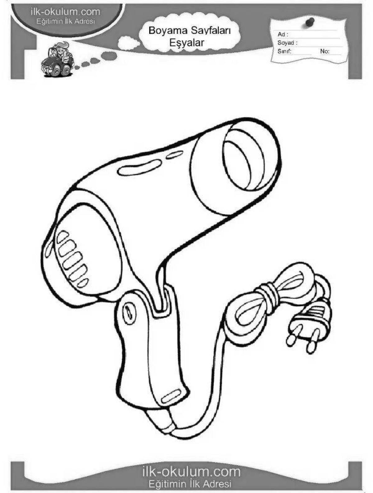 Luminous hair dryer coloring page