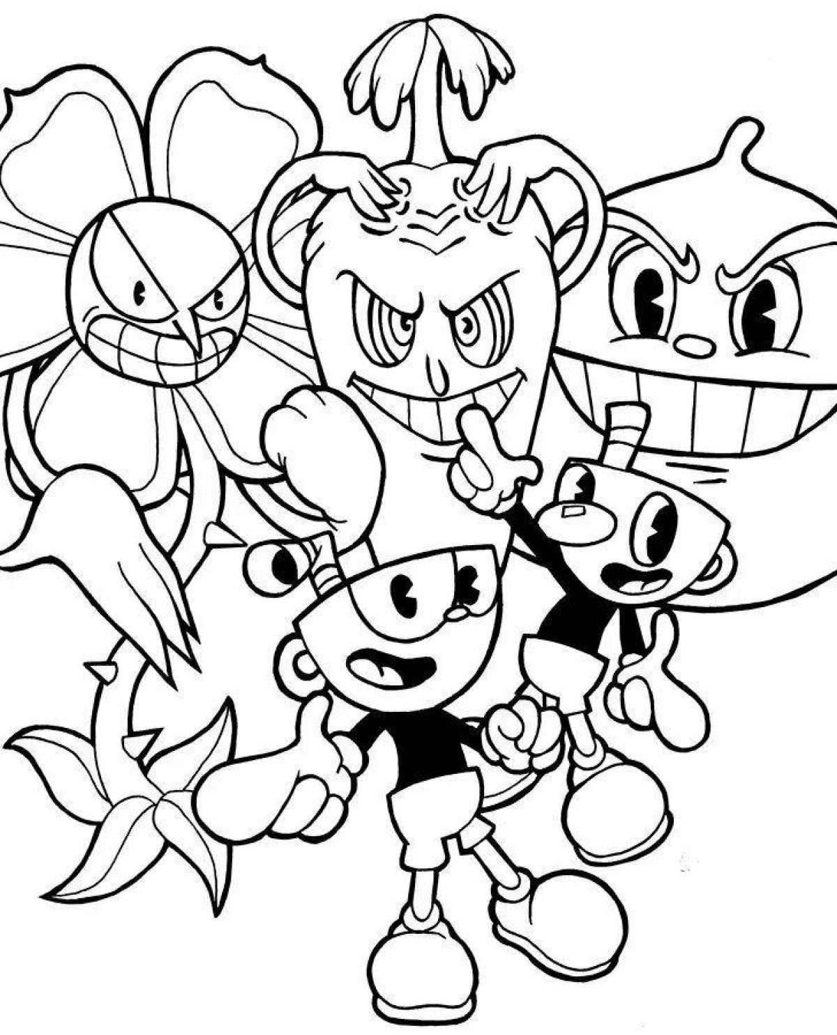 Colorful cuphead coloring page