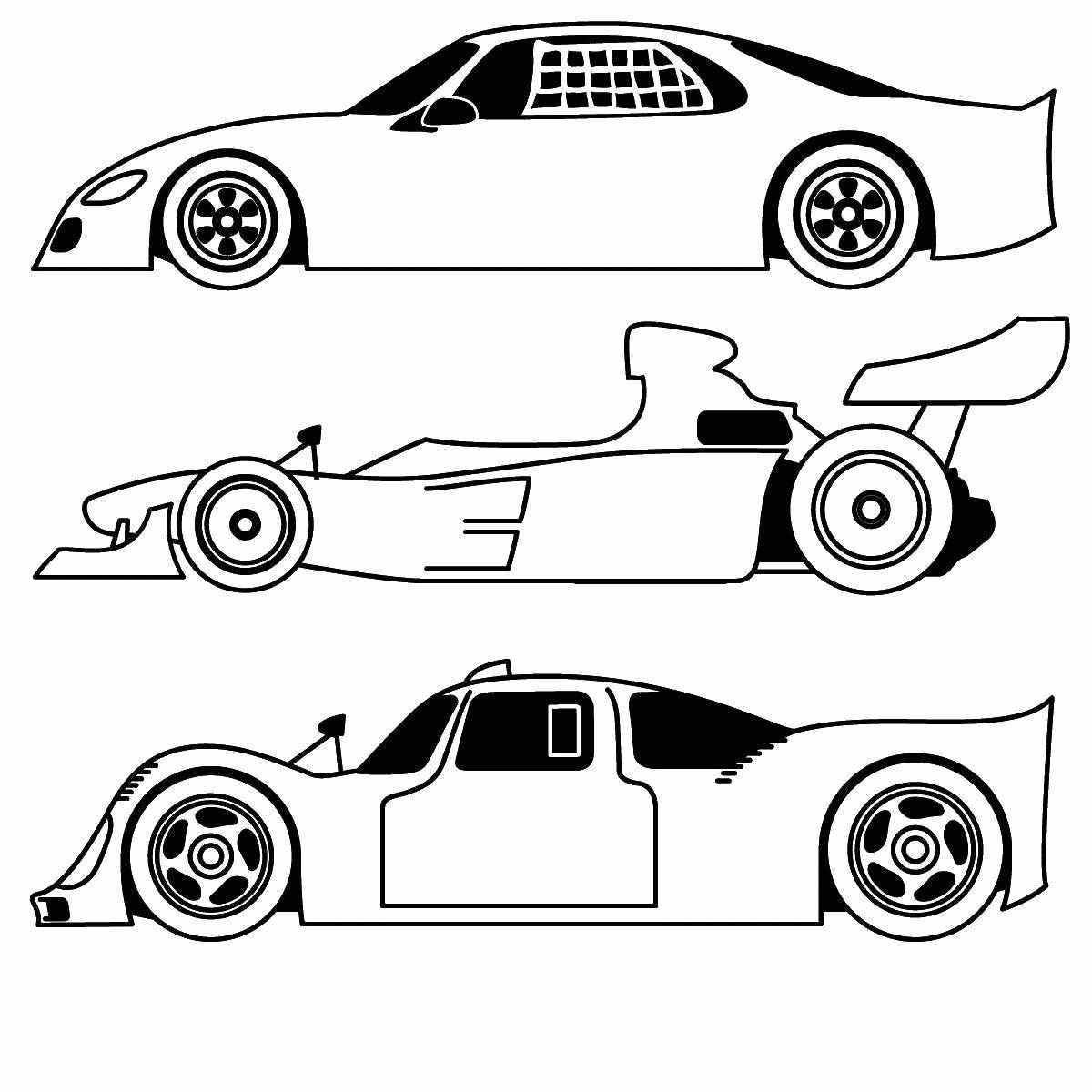 Coloring page of a bright racing car