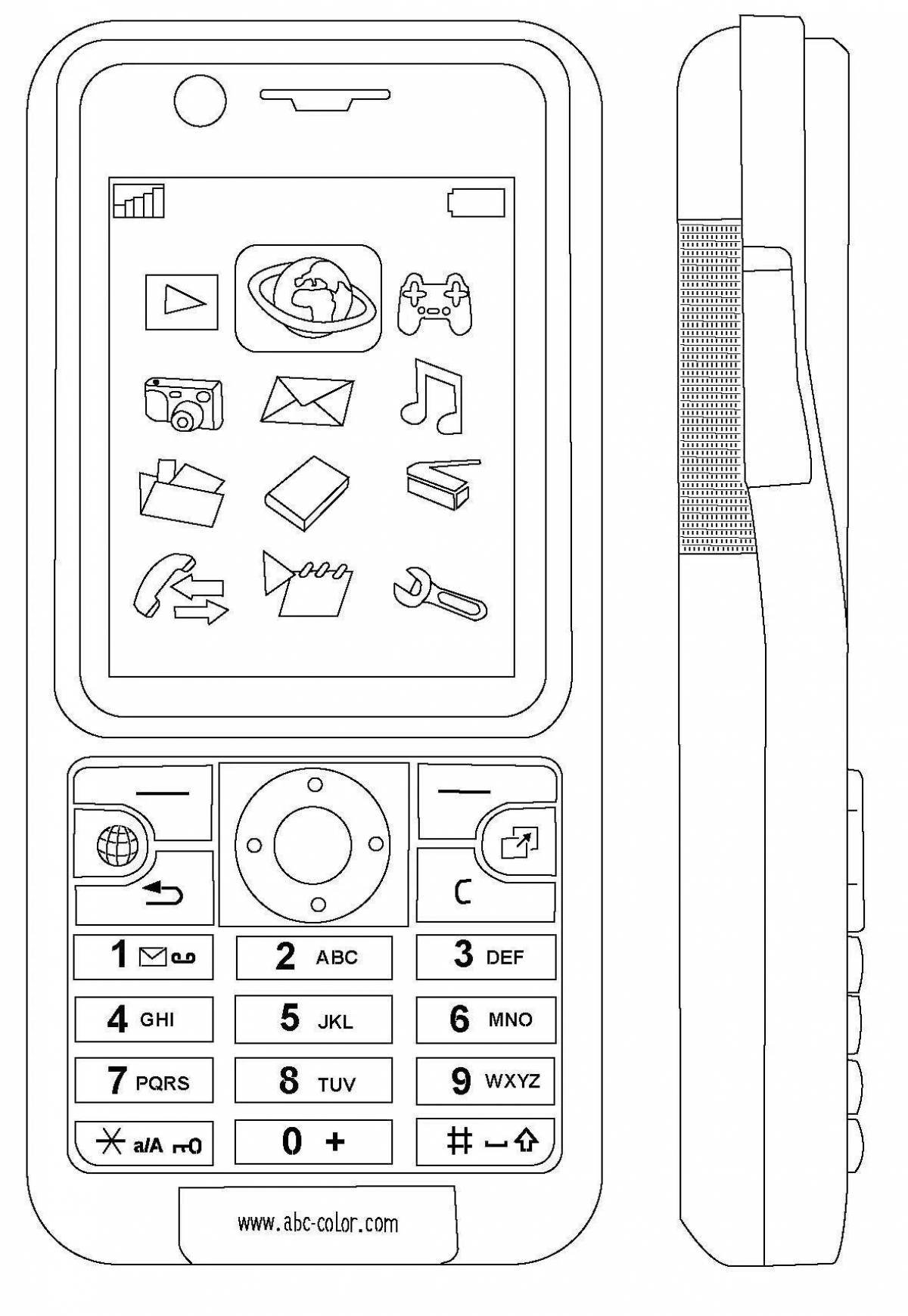 Adorable cell phone coloring page