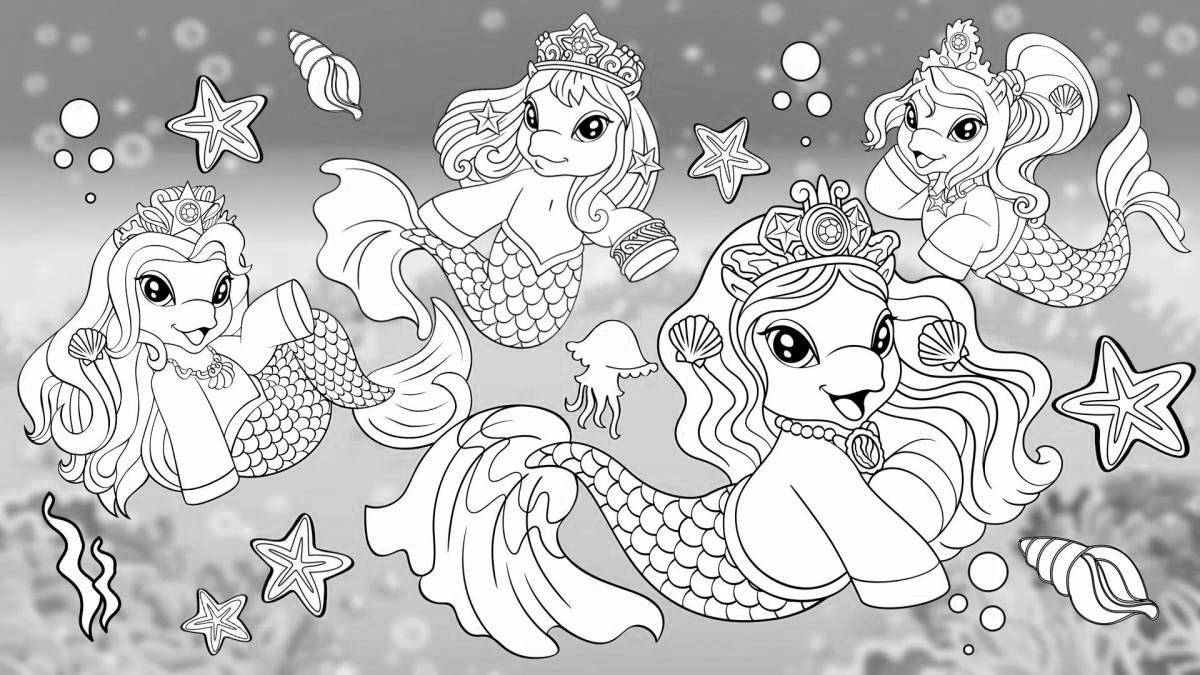 Mystical coloring mermaid unicorn