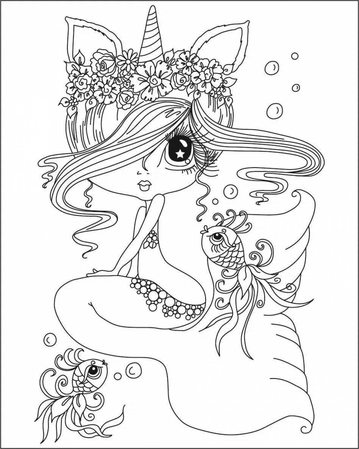 Coloring unicorn mermaid