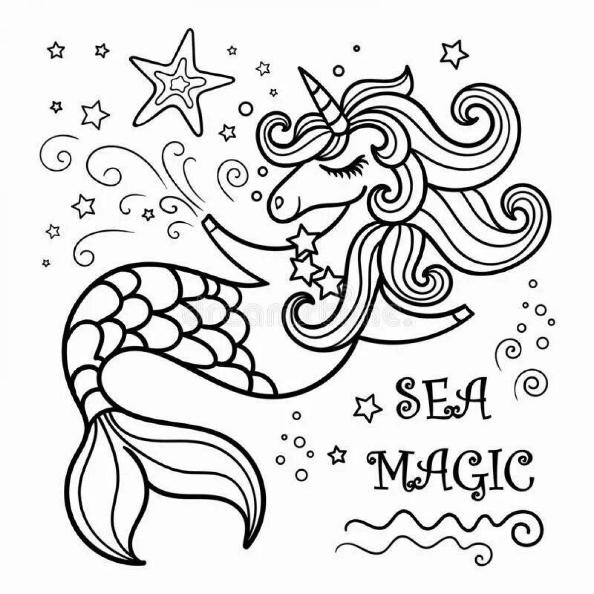 Fascinating coloring mermaid unicorn