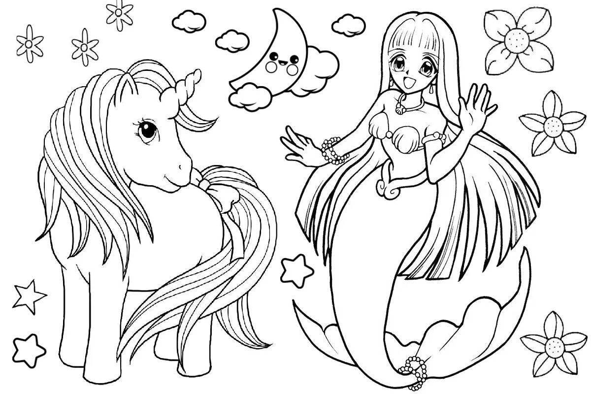 Rampant Unicorn Mermaid Coloring Page