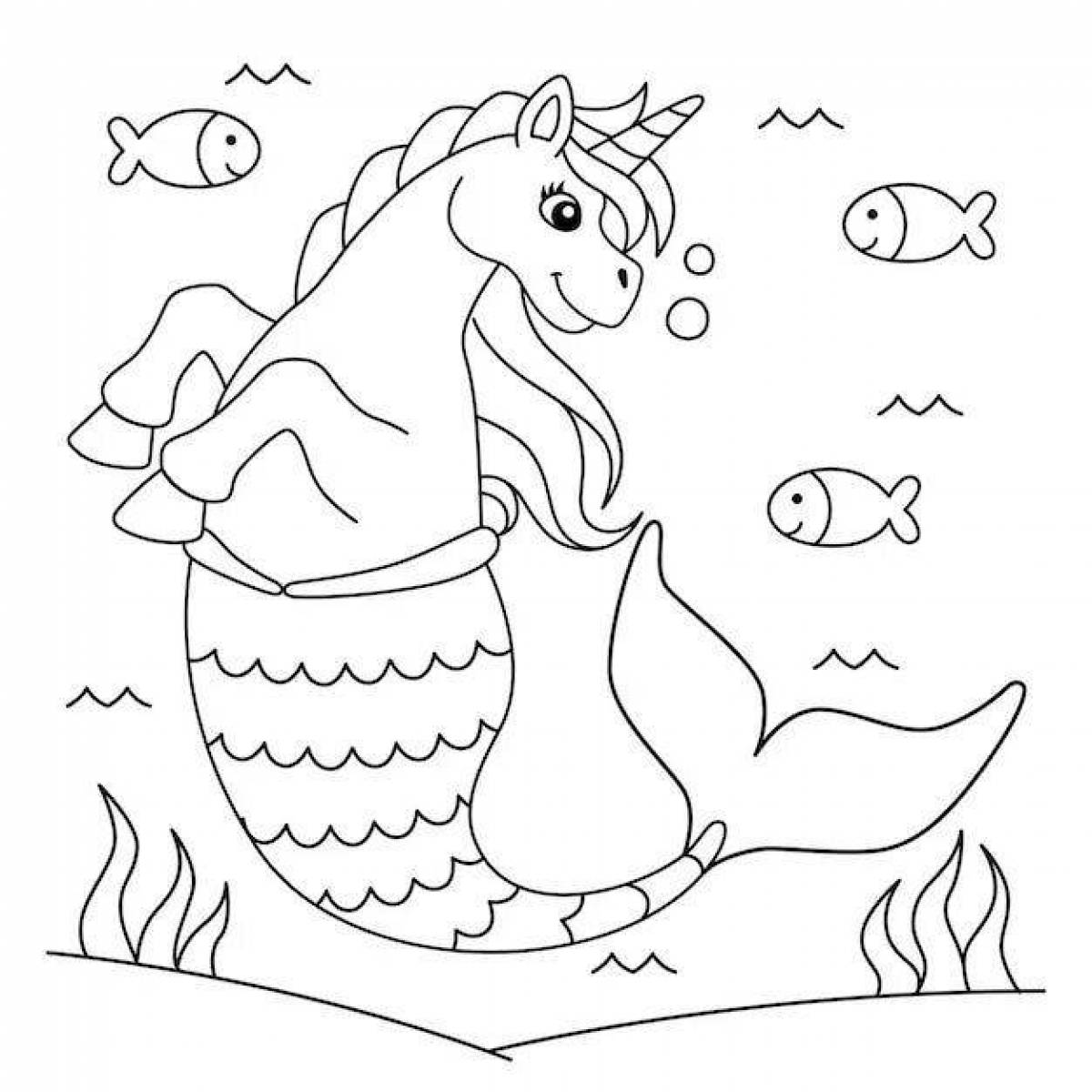Coloring page exalted mermaid unicorn