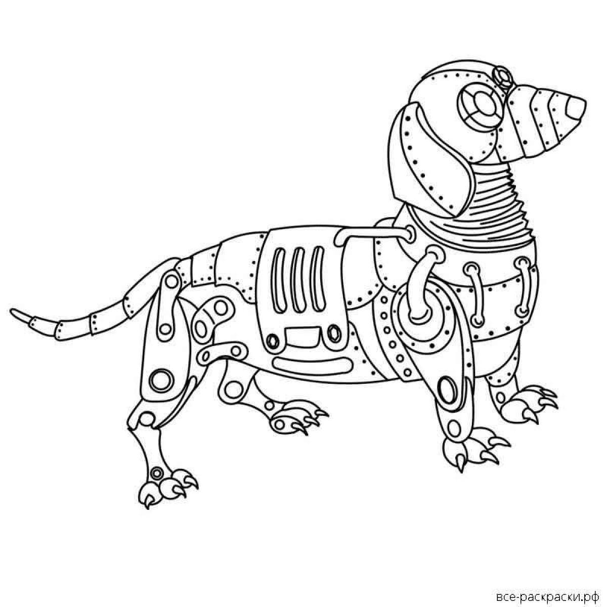 Красочная страница-раскраска робот-собака