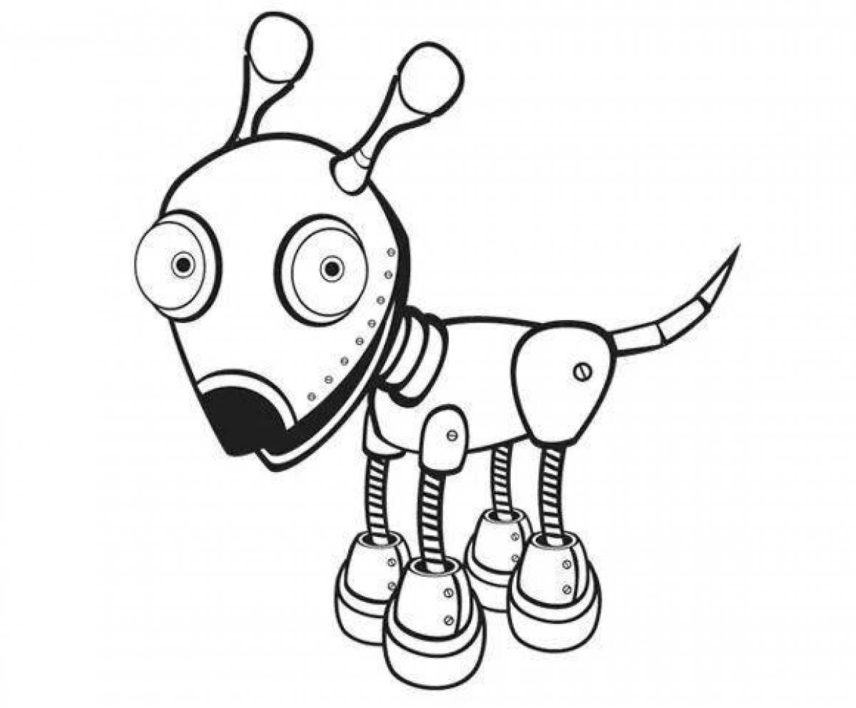 Радостная собака-робот-раскраска
