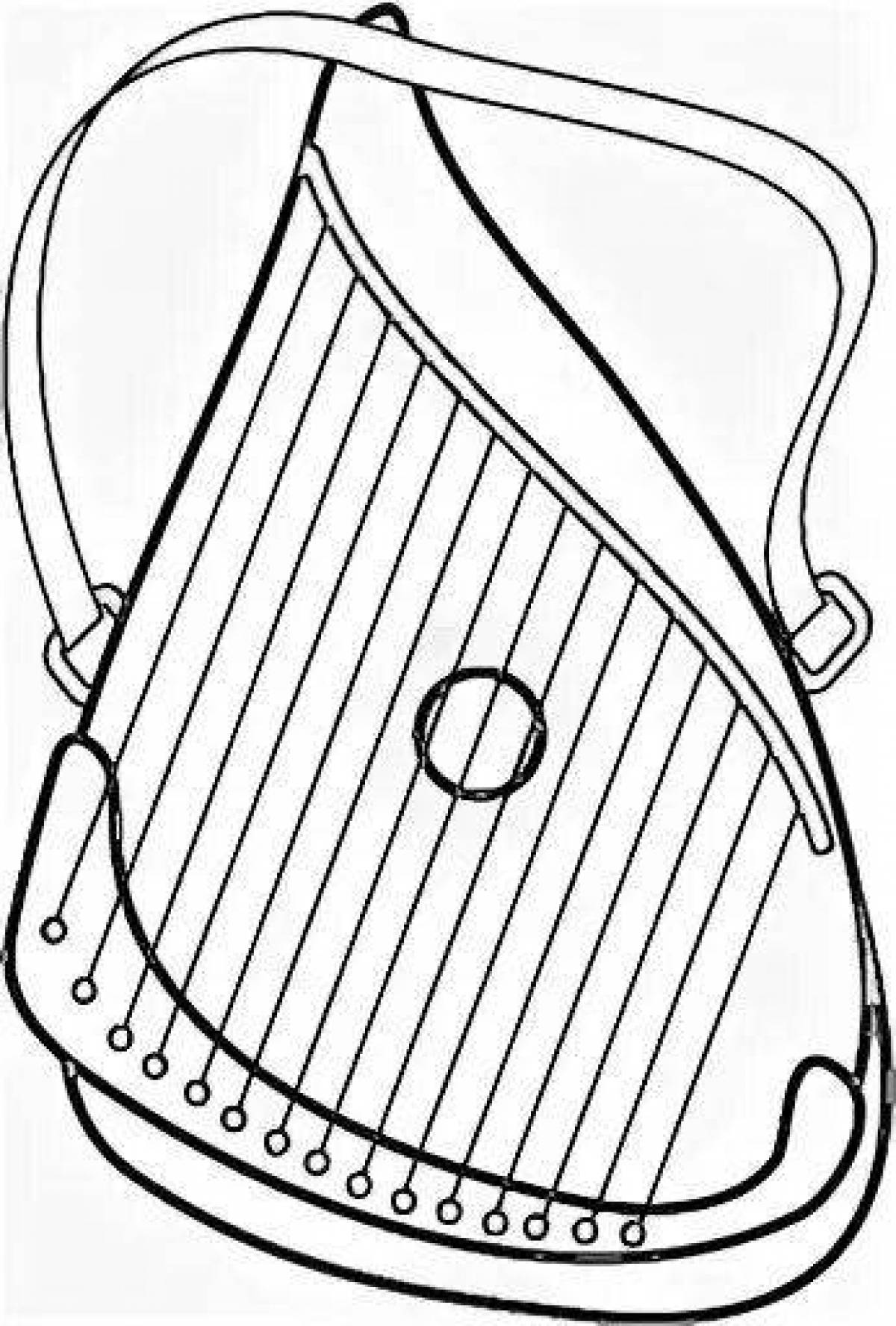 Coloring book colorful musical instrument psaltery