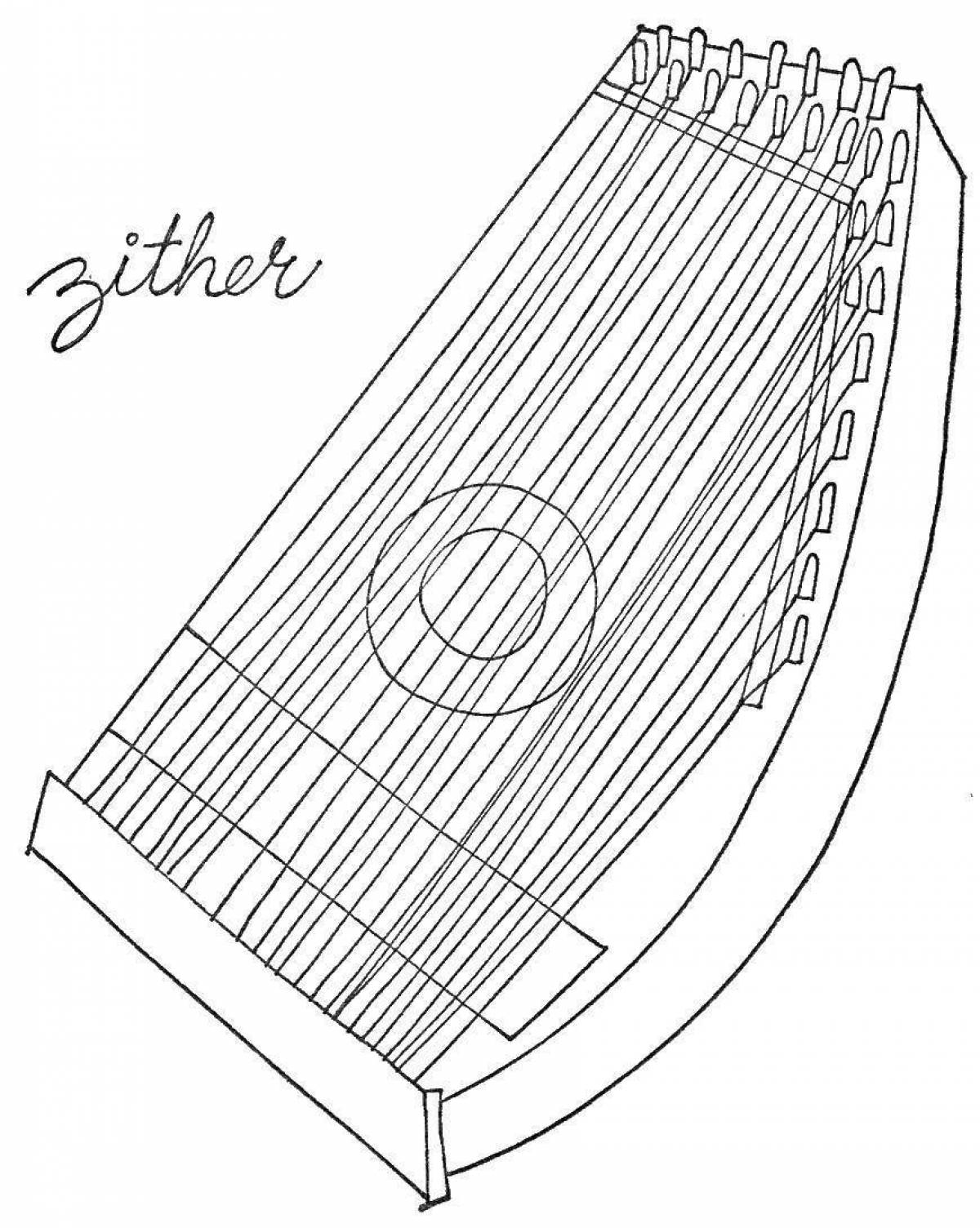Coloring page whimsical musical instrument psaltery