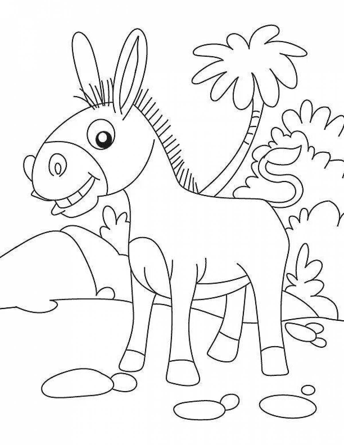 Happy coloring page donkey for kids
