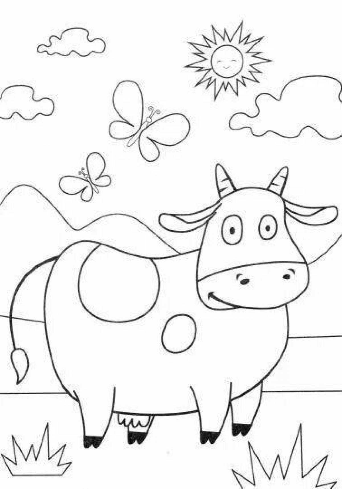 Раскраска игривая корова