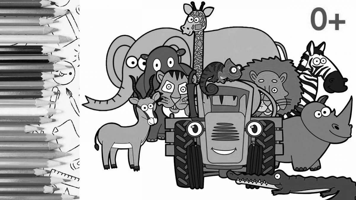 Decorated blue tractor coloring page