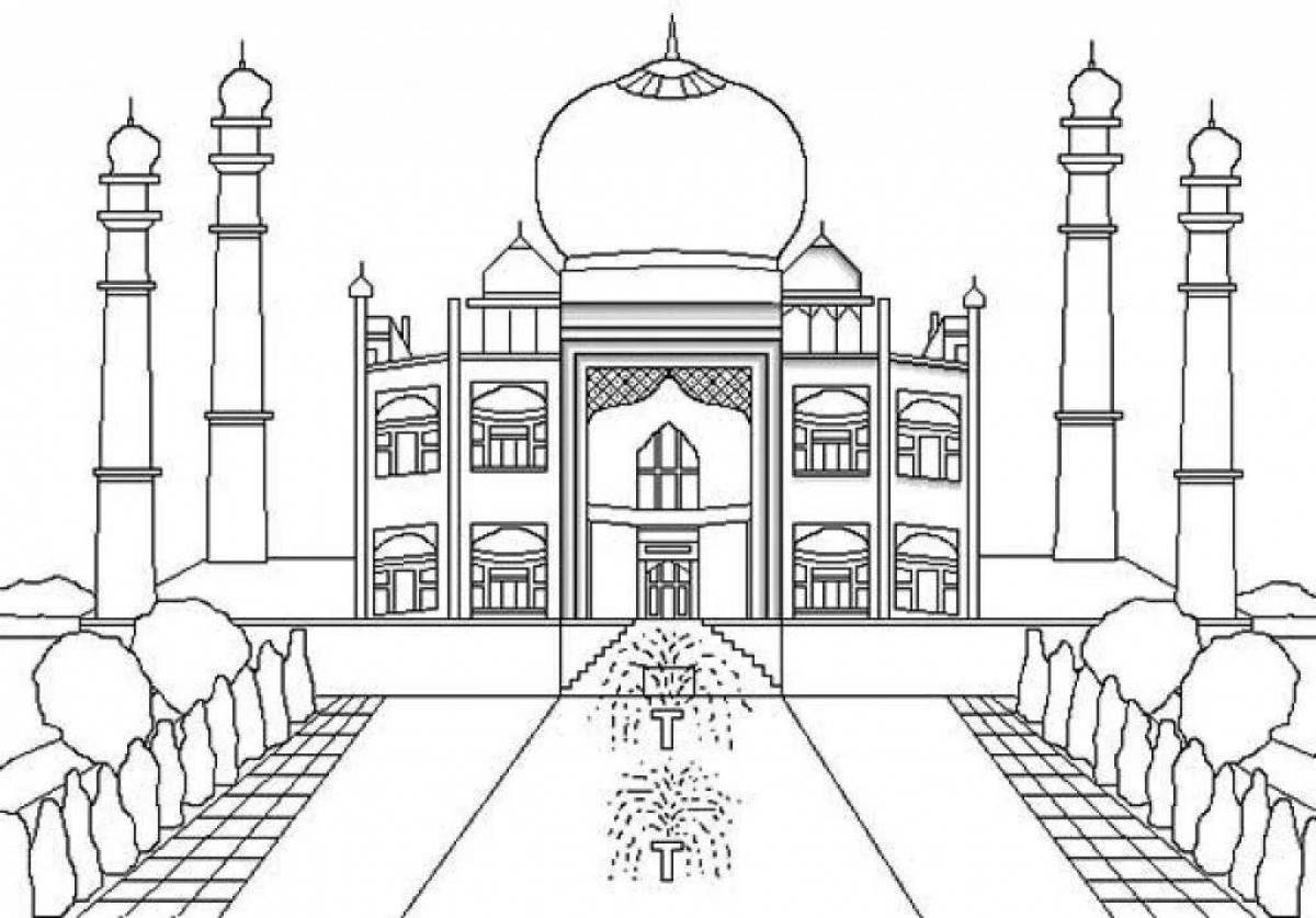 Adorable mosque coloring page for kids