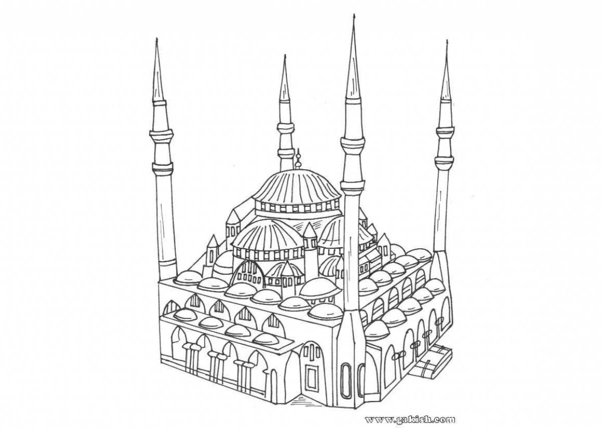 Анимированная раскраска мечети для детей