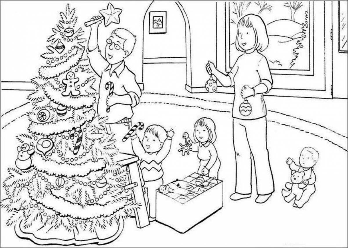 Красочная рождественская раскраска для детей 6-7 лет