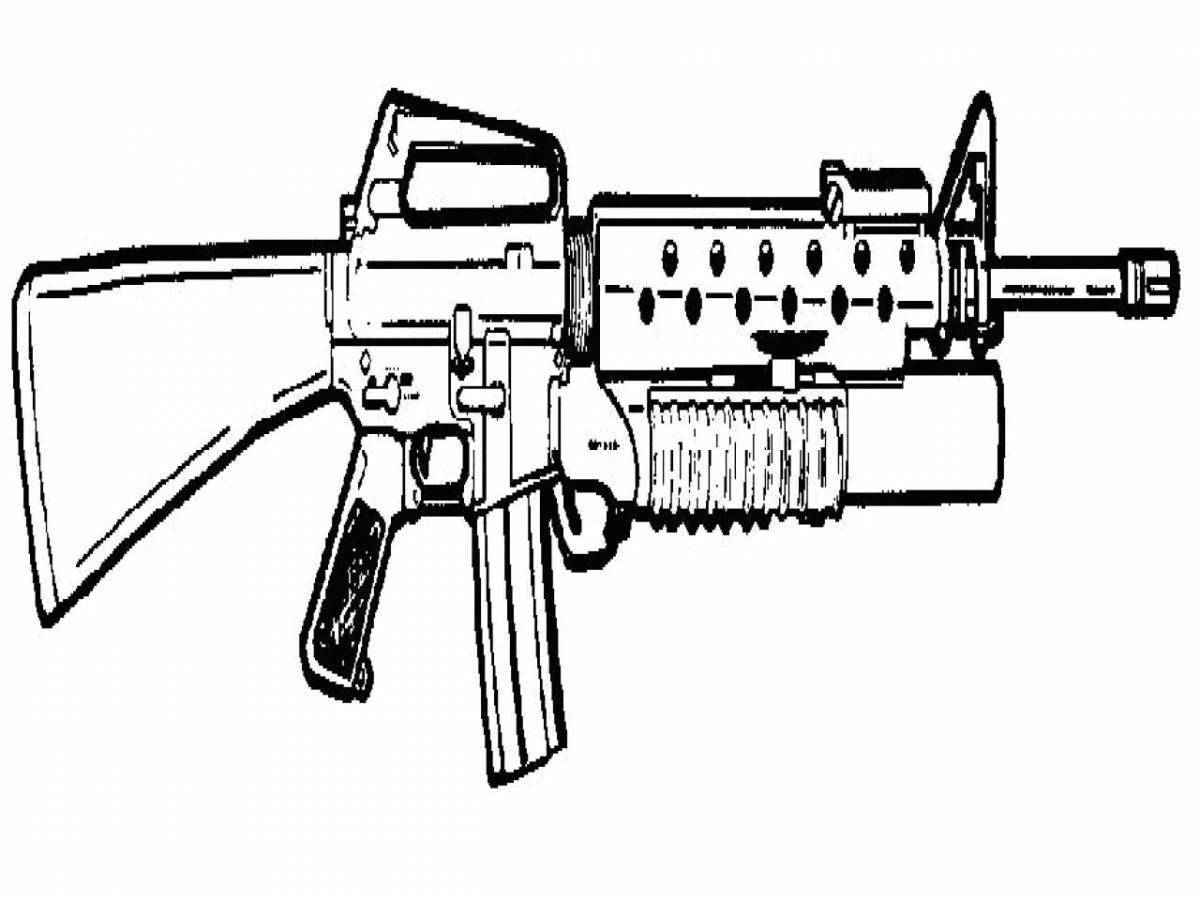 Фото Анимированная страница раскраски с пулеметом