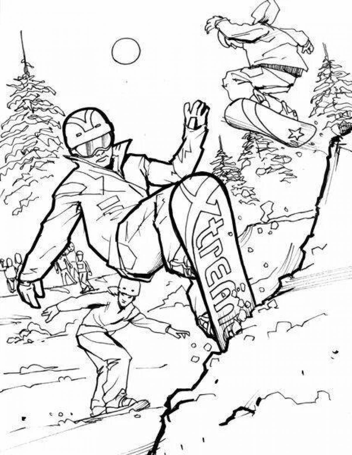 Adorable snowboard coloring page