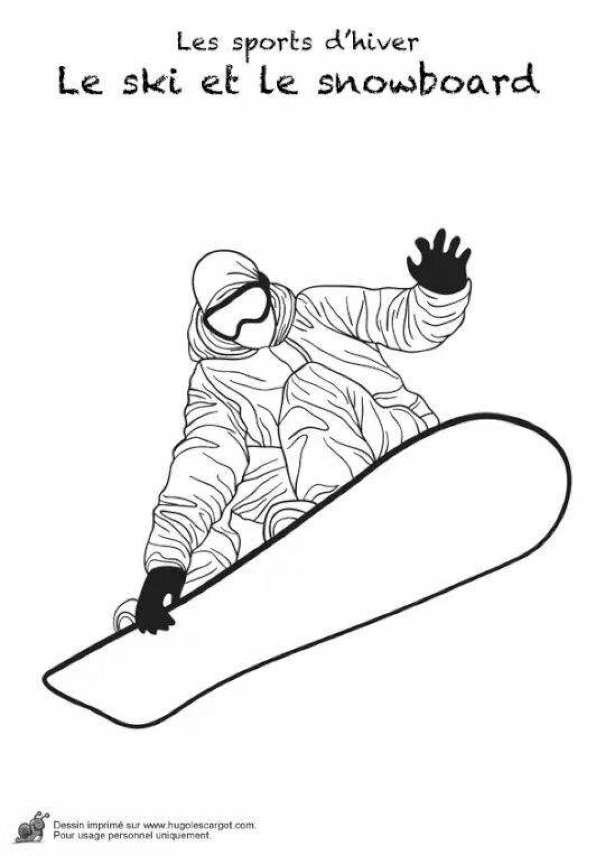 Playful snowboard coloring page