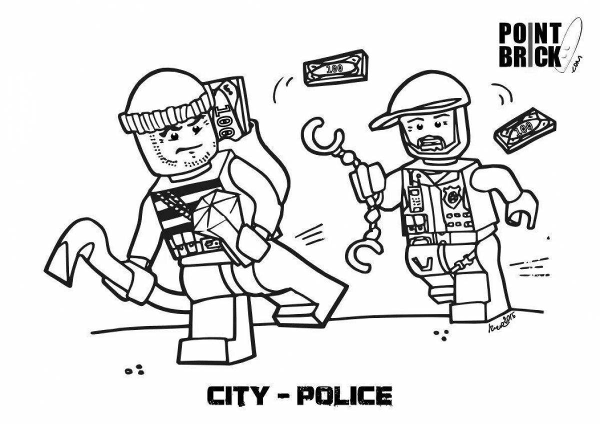 Colorful lego police coloring page