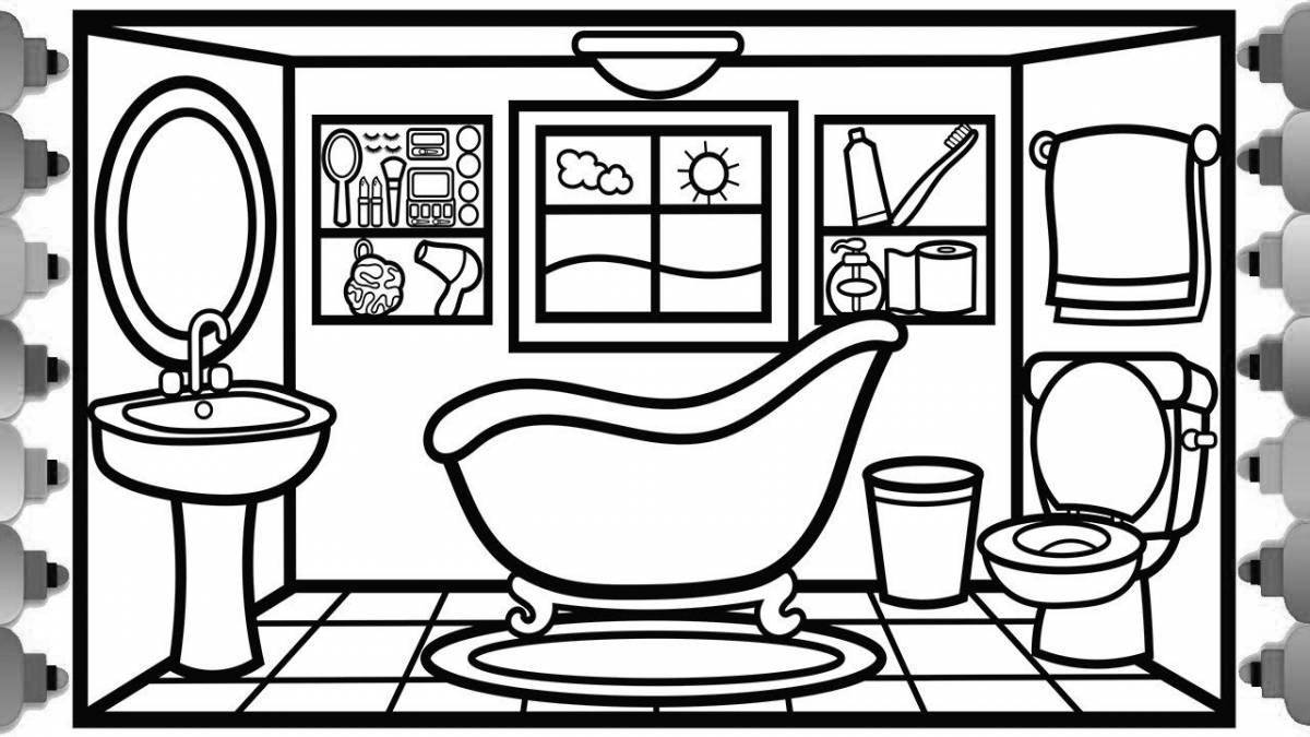 Joyful bathroom coloring page