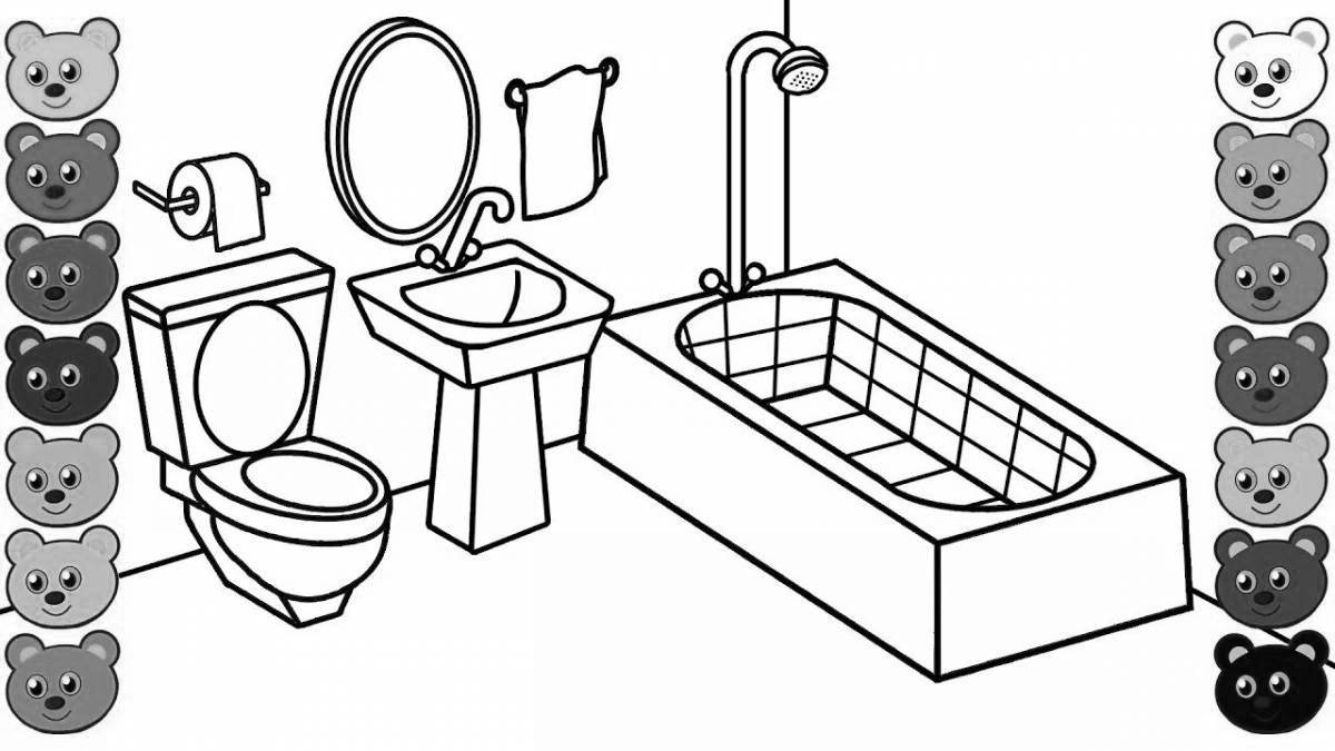 Playful bathroom coloring page