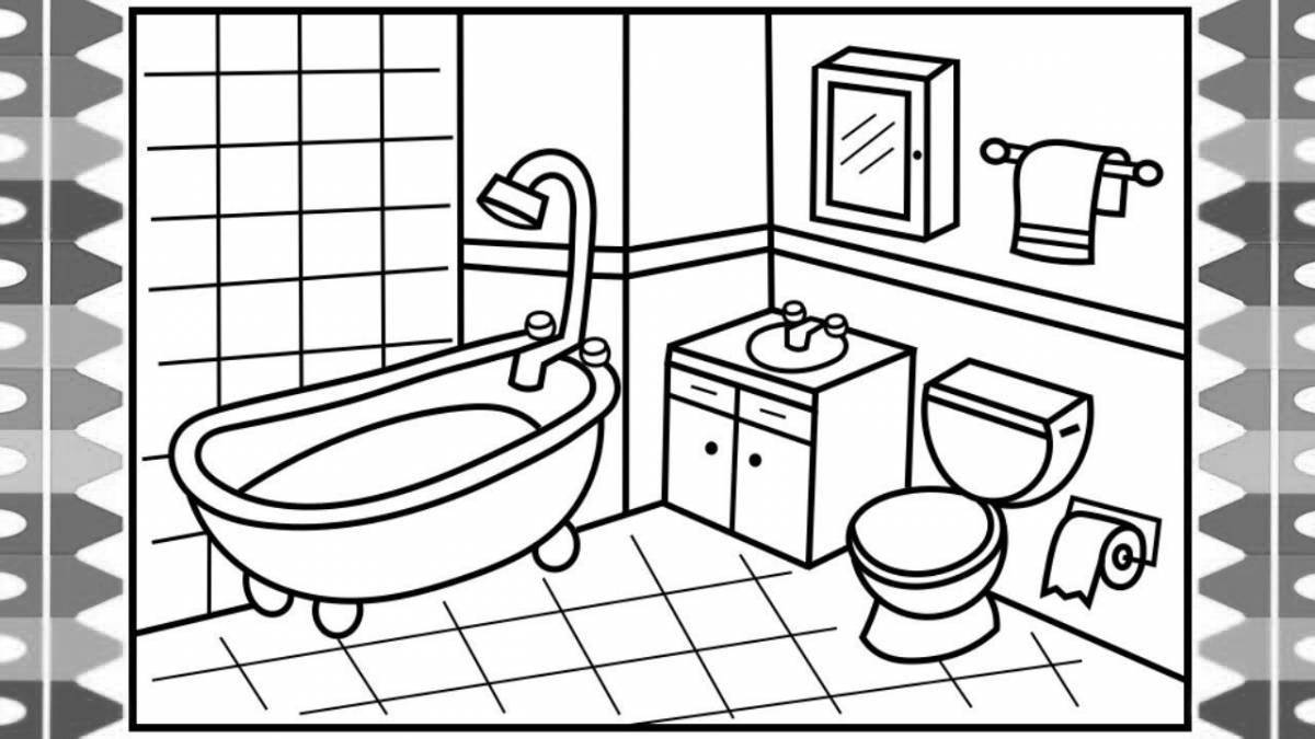 Soothing bathroom coloring page