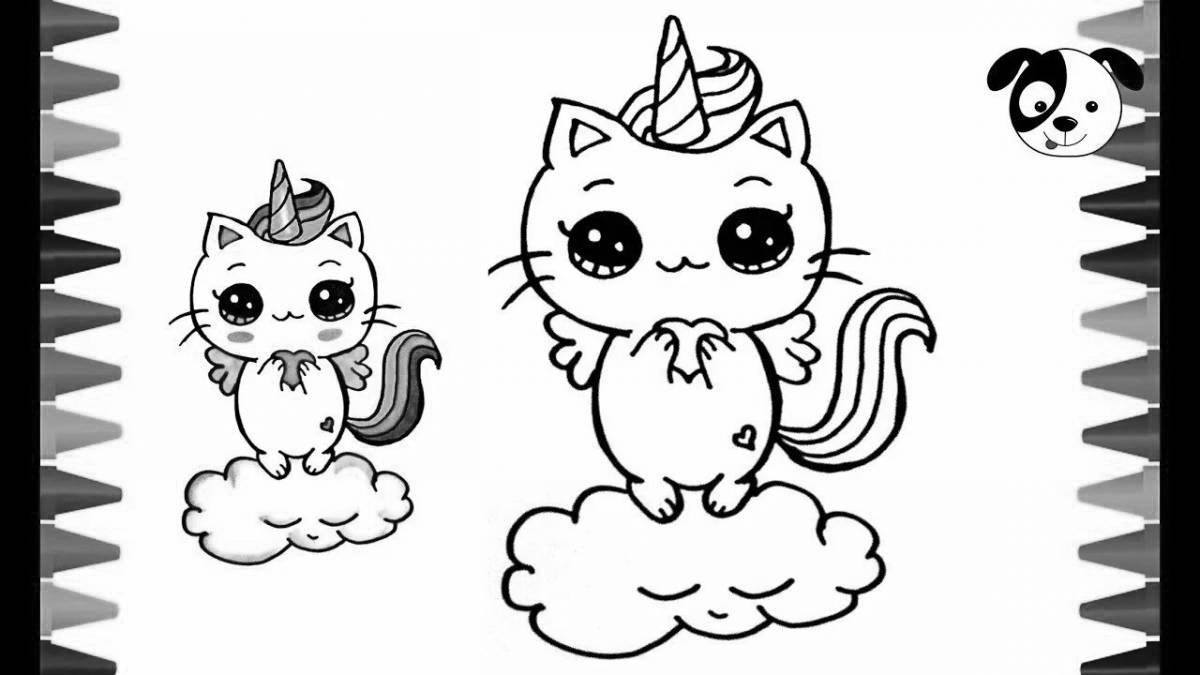 Coloring page magical rainbow cat