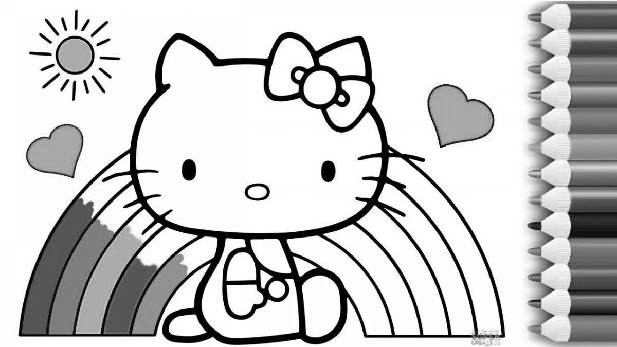 Glittering rainbow cat coloring page