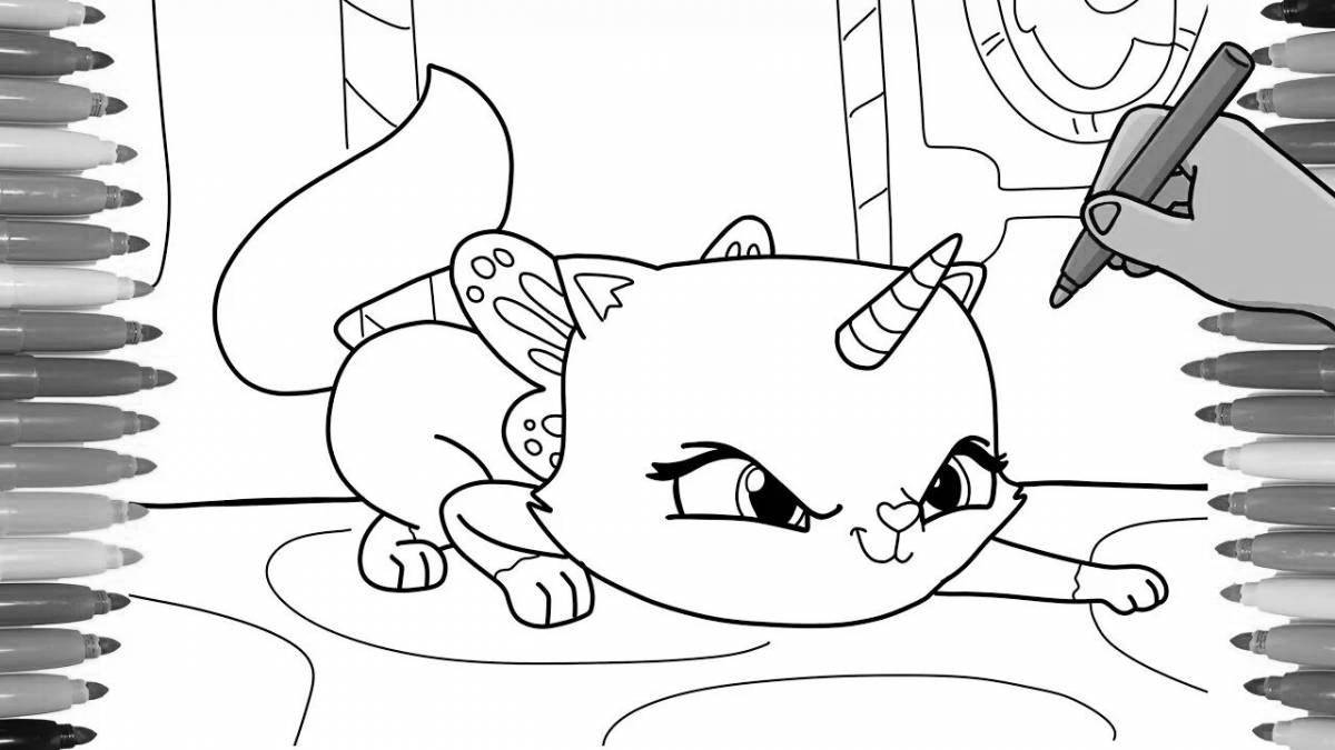 Exquisite rainbow cat coloring page