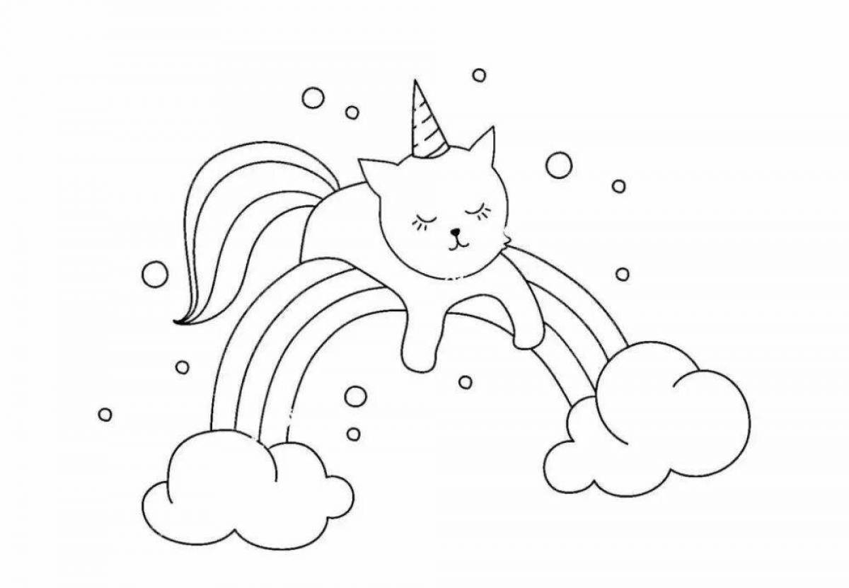 Coloring page cheerful rainbow cat