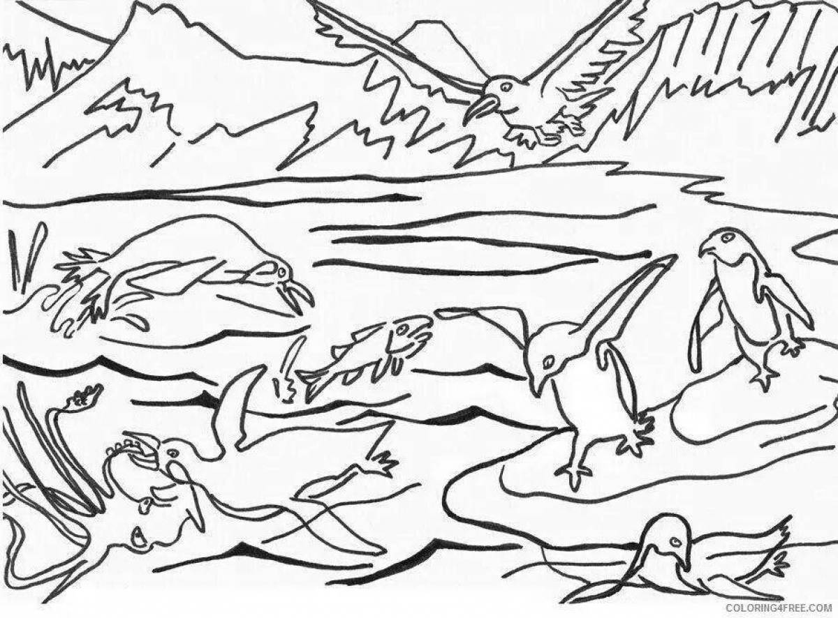 Antarctica serene animals coloring page