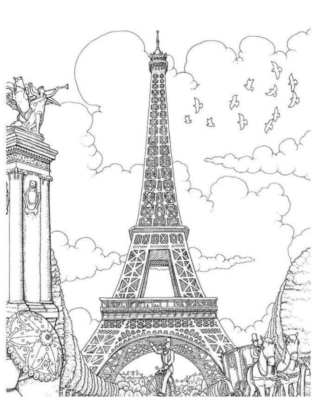 Glittering eiffel tower coloring page