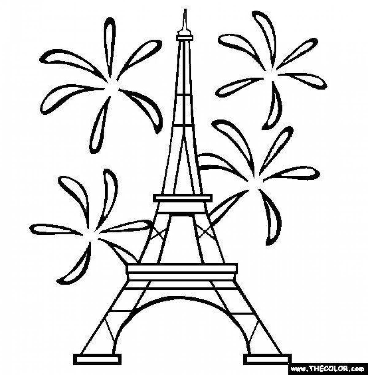 Coloring book shining eiffel tower