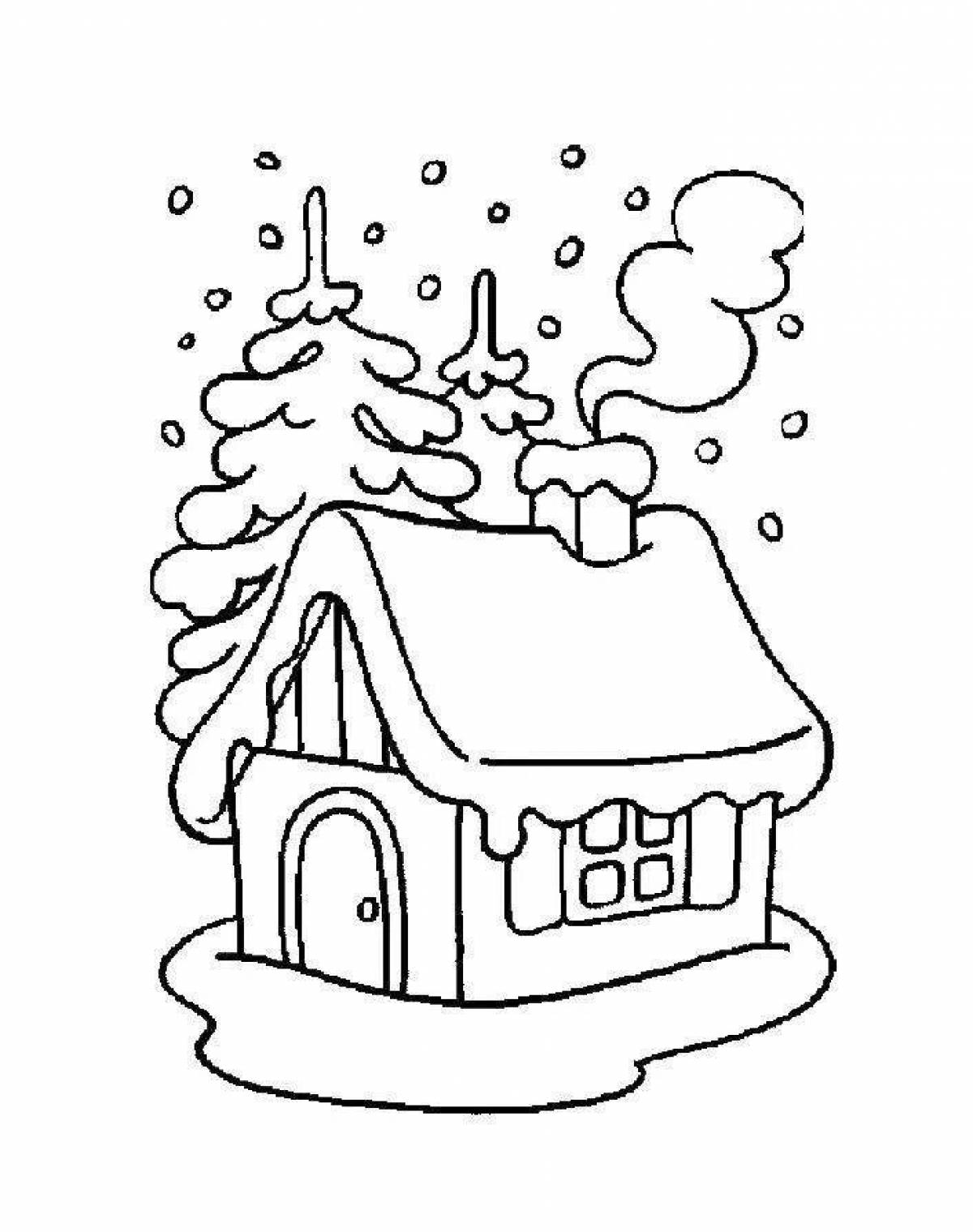 Раскраска для детей 3-4 лет распечатать дом зима