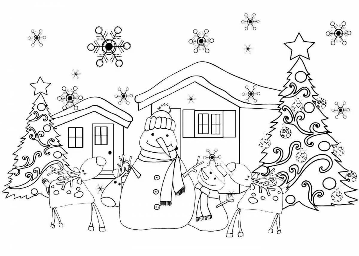Coloring page festive Christmas house