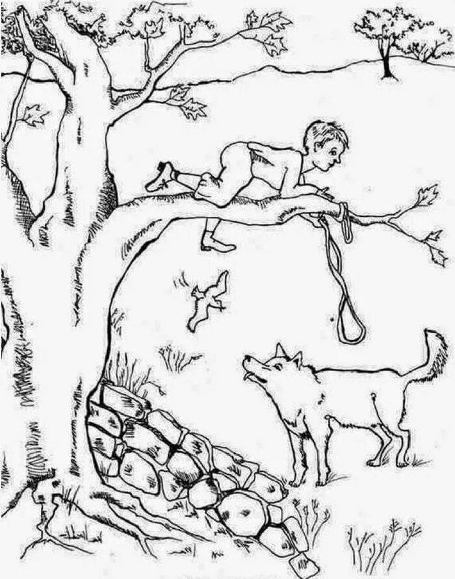 Иллюстрация к сказке Петя и волк раскраска